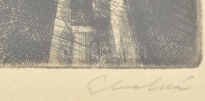 Gy. Molnár István (1933-2010): A város este (Budapesti látkép). Rézkarc, papír, jelzett. Lap széle f...