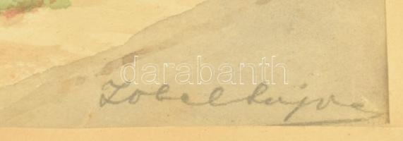 Olvashatatlan (Zobel...?) jelzéssel: Esztergom, 1956. Akvarell, papír. 20x24,5 cm. Üvegezett fakeret...