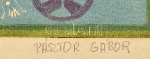 Pásztor Gábor (1933-2012): Dióbél III. Linómetszet, papír, jelzett, üvegezett fakeretben, 35x50 cm