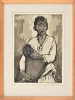 Ék Sándor (1902-1975): Vietnami anya, rézkarc, papír, jelzett, üvegezett fa keretben, 39×29,5 cm