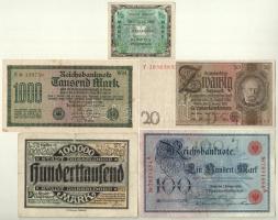 Német Birodalom 1908. 100M + 1910. 100M + 1910. 1000M (2xklf) + 1922. 1000M + 1923. 100.000M szükség...