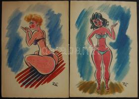 Ruszkay György (1924-1998): 2db jelzett bikinis női rajz, vegyes technika, papír; 17x25cm