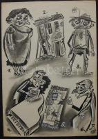 Ruszkay György (1924-1998): Szignált karikatúra, vegyes technika, papír 21x30cm