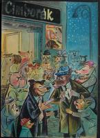 Ruszkay György (1924-1998): Állatos karikatúra, hátoldalán Füles magazin pecséttel, vegyes technika, papír, 21x30cm