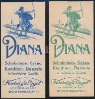 Diana Schokolade, Kakao, Kanditen, Desserte. Bodenbach, Hartwig & Vogel, 2 db német nyelvű számolócédula