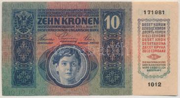 1915. 10K "1012 171981" T:II- szép papír
Hungary 1915. Korona "1012 171981" C:V...