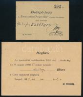 cca 1943 Szegedi ipartestületi ülés meghívója és a Ferencvárosi Polgári Kör estélyének belépő jegye