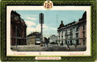 1912 Belgrade, Belgrád, Beograd; Rue Karagjorgje / street view, coat of arms, decorated frame (EK)