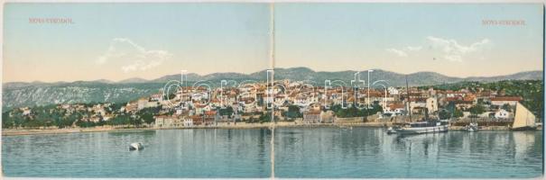 1908 Novi Vinodolski, Novi, Novoga; 2-részes kihajtható panorámalap / 2-tiled folding panoramacard. Ed. Feitzingers Kunstverlag No. 210/IIa. Quarn. 1908/18. (hajtásnál szakadt / torn at fold)