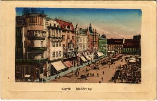 1914 Zagreb, Zágráb; Jelacicev trg, Apoteka / square, market, pharmacy, shops, bank (EK)