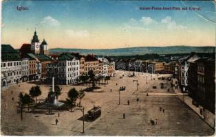 1918 Jihlava, Iglau; Kaiser-Franz-Josef-Platz mit Kretzel / square, tram (EB)