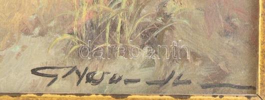 Gerhard Nesvadba (1941-): Vadkacsák. Olaj, vászon. Dekoratív fakeretben. 40x30 cm