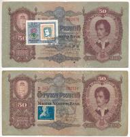 1932. 50P (2x) "Budapest 71 Nemzetközi Bélyegkiállítás" + "Belvárosi Petőfi Emlékünnepségek" bélyeggel és bélyegzéssel T:III Adamo P14