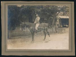 cca 1910-1920 Huszár lovon, kartonra kasírozott fotó, 12×16,5 cm