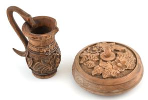 Faragott fa tál és fa korsó d: 18 cm, m: 18 cm