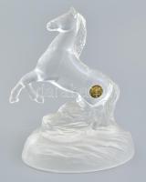 Üveg ló figura. Formába préselt asztali dísz. 16 cm