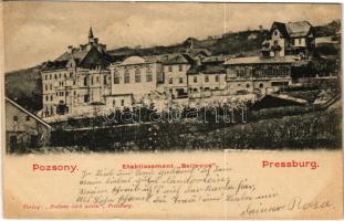 1902 Pozsony, Pressburg, Bratislava; Etablissement Bellevue / Bellevue szálloda és étterem, nyaraló. Verlag Bediene dich allein / hotel, restaurant, villa (EK)