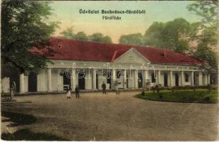 1915 Szobránc-gyógyfürdő, Kúpele Sobrance; Fürdőház. Scharf Béla kiadása / spa, bathhouse (kis szakadás / small tear)