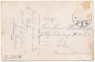 1914 Pöstyén, Piestany; Ferenc József út, zsinagóga és evangélikus templom. Fuchs Margit kiadása / F...