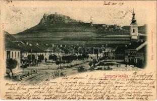 1900 Szepesváralja, Kirchdrauf, Spisské Podhradie; Fő tér és Szepes vára. Szoller Géza kiadása / Spissky hrad / Zipser Schloss / castle, main square (EK)