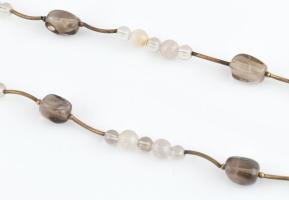 Ezüst (Ag) nyaklánc, rutillal és füstkvarccal, jelzés nélkül, h: 116cm, bruttó: 100g