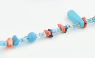 Türkiz, korall, hegyikristály, nyaklánc, h: 100cm