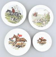 Lovas motívumos tányérok 4 db és egy bögre. Matricásak, jelzettek, hibátlanok d:14-20 cm-ig