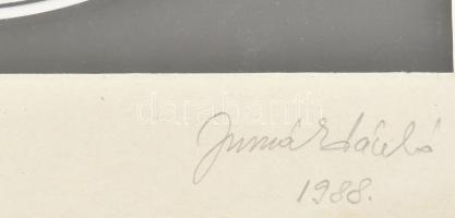 Jurcsák László: Kalapban 1988. Tus, papír. Jelzett. Üvegezett alumínium keretben, d: 28x28 cm