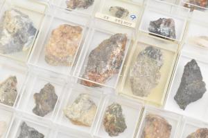 58 darabos vegyes ásvány, fosszília gyűjtemény, szépen egyesével tárolva, nagyrészt feliratozva. (Am...