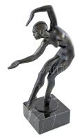Kerényi Jenő: Art Deco táncos figura. Öntött, festett fém, márvány talapzaton jelzés nélkül m:28 cm