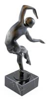 Kerényi Jenő: Art Deco táncos figura. Öntött, festett fém, márvány talapzaton jelzés nélkül m:28 cm