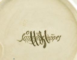 Sarreguemines porcelán dísztál, Matricás, jelzett, kopással d: 22 cm