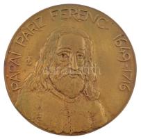Tőrös Gábor (1934-2021) DN Pápai Páriz Ferenc 1649-1716 öntött bronz emlékérem (138mm) T:1-hátoldalán furat