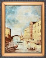 Canotti jelzéssel: Velencei gondolák. Olaj, falemez. Dekoratív fakeretben. 54×42 cm