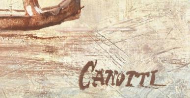 Canotti jelzéssel: Velencei gondolák. Olaj, falemez. Dekoratív fakeretben. 54×42 cm