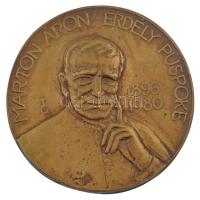 Tőrös Gábor (1934-2021) DN Márton Áron Erdély püspöke 1896-1980 öntött bronz emlékérem (142mm) T:1- hátoldalán furat