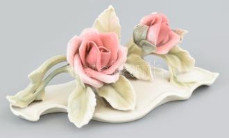 Ens porcelán rózsa. Kézzel festett, jelzett, hibátlan, h: 16,5 cm