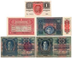 1913. 20K (2xklf) egyik "II. kiadás" piros "MAGYARORSZÁG" felülbélyegzéssel + 19...