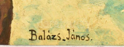 Balázs János jelzéssel: Behavazott utca. Olaj, karton. Fakeretben, 34×44 cm