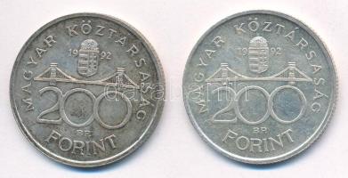 1992. 200Ft Ag "MNB" (2x) T:1-,2 patina Adamo F13