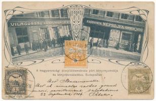 1906 Budapest VII. A Magyarországi szociáldemokrata párt "Világosság" könyvnyomdája és "Népszava" kiadóhivatala és könyvkereskedése. Nyár utca 1., Schnitzer Gyula kiadása, Art Nouveau (fl)