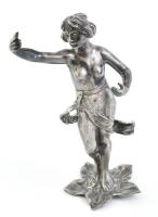 Jelzés nélkül: Szecessziós női figura. Ezüstözött ón, kicsit ferde, kis kopásokkal m:20 cm