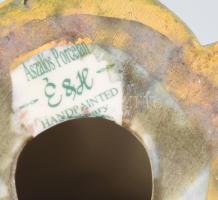 Aszalós porcelán nő virággal, eozin jellegű mázzal, mázhibákkal, jelzett, m: 21,5 cm