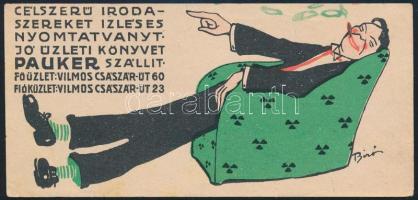 Pauker irodaszerek számolócédula, Bíró Mihály (1886-1948) grafikája