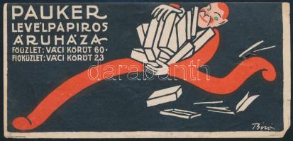 Pauker levélpapíros áruháza számolócédula, Bíró Mihály (1886-1948) grafikája