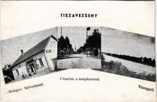 Vezseny, Tiszavezseny; utca, templom, Tisza part, Hangya szövetkezet üzlete. Dr. Gál F. felvételei (vágott / cut)