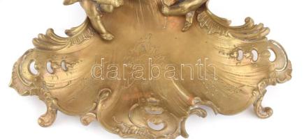 B.H.S. jelzéssel: Puttós, madaras tintatartó, öntött bronz, szép állapotban, m: 18 cm