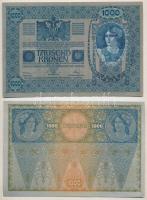 Ausztria 1919 (1902) 1000K mindkét oldal német, "1766 21717", piros függőleges "DEUTS...