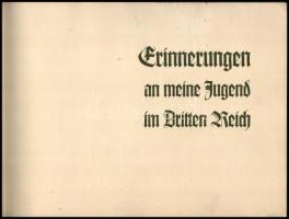 1940 Erinnerungen an meine Jugend im Dritten Reich. Fotóalbum, a borító tetején svasztikával, benne kb. 30 fotóval, a végén későbbi beragasztott fénymásolatokkal (15 db.) Különféle méretben, változó állapotban. 19x26 cm. + Az illető iskolai takarékbetétkönyve bélyegekkel. + Lager - Ballade c. német nyelvű gépelt iromány, (kiképzőtáborról), 10 p.