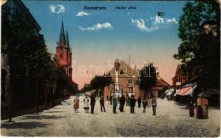 1914 Komárom, Komárnó; Nádor utca, templom, Szentháromság szobor / street, church, Trinity statue (Rb)